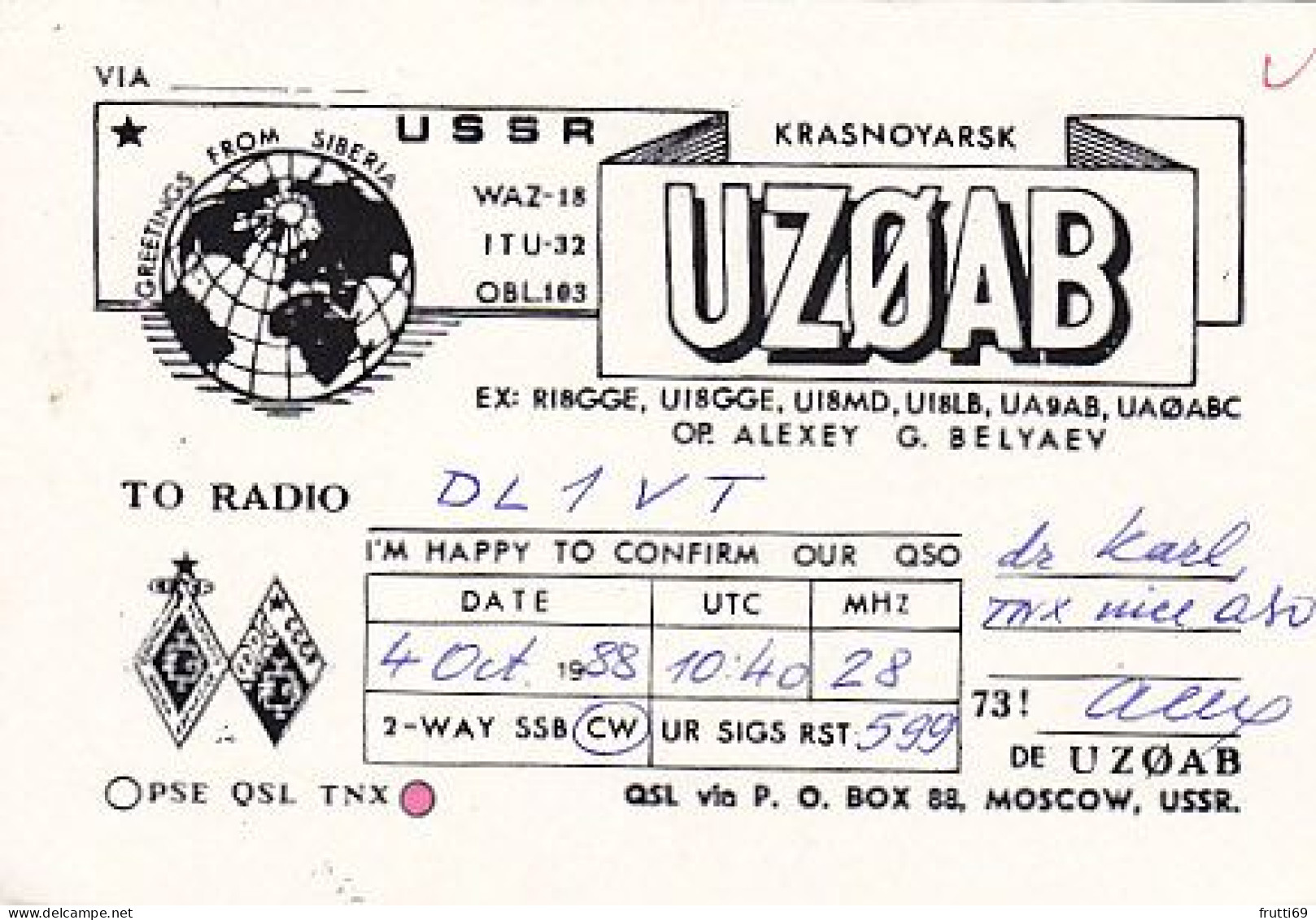 AK 210418 QSL - USSR - Krasnoyarsk - Amateurfunk