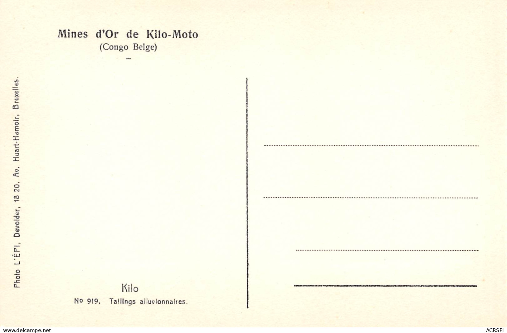 CONGO Kinshasa Kilo-Moto Mines D'Or Taillings Alluvionnaires Carte Vierge Non Voyagé (Scan R/V) N° 56 \MP7126 - Kinshasa - Leopoldville (Leopoldstadt)