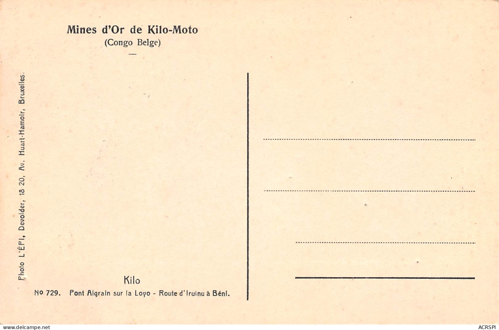 CONGO Kinshasa Kilo-Moto Mines D'Or Pont Algrain Sur La Loyo Dos Vierge (Scan R/V) N° 64 \MP7126 - Kinshasa - Leopoldville (Leopoldstadt)