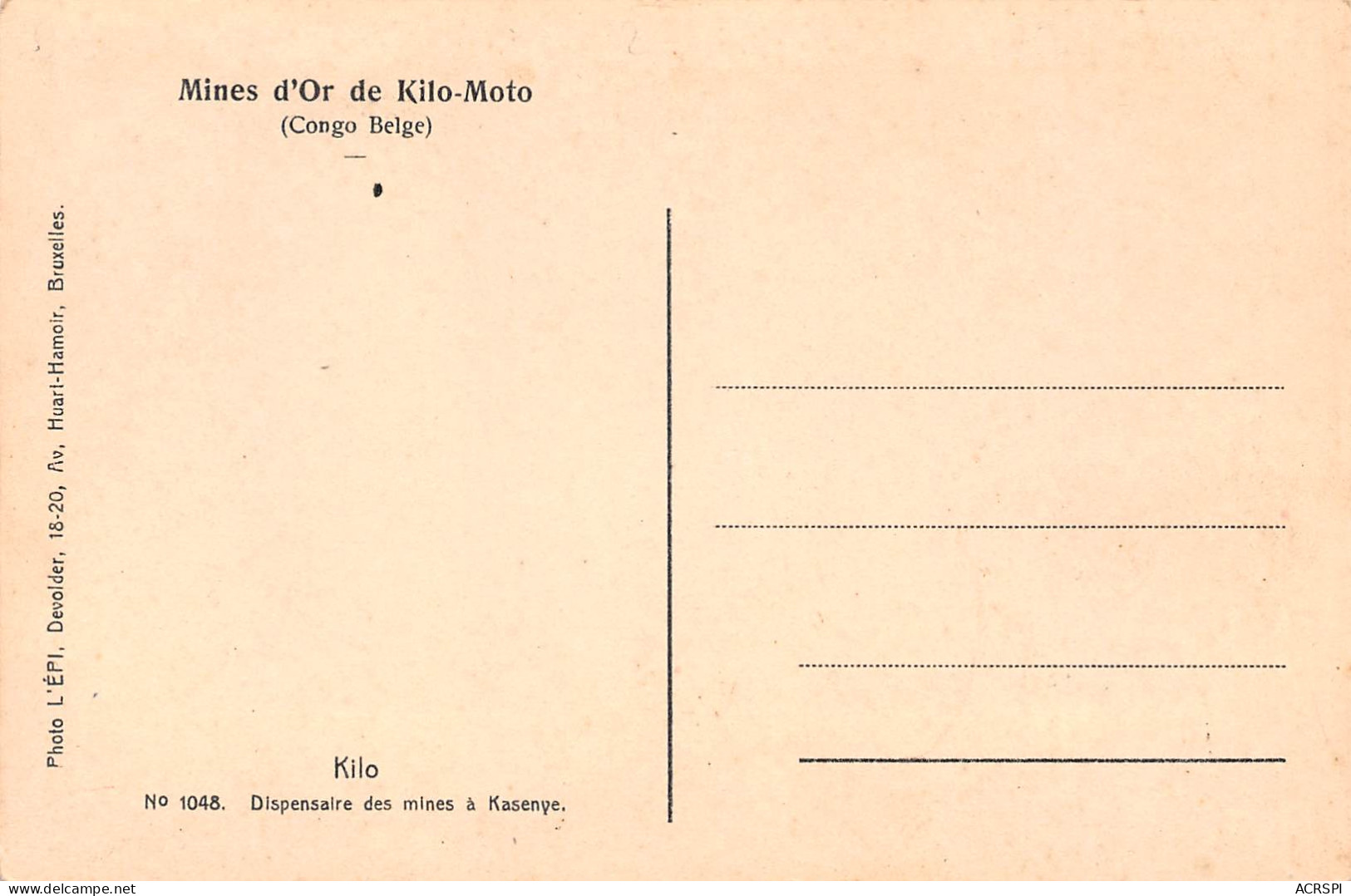 CONGO Kinshasa Kilo-Moto Mines D'Or DISPENSAIRE DE KASENYE Dos Vierge (Scan R/V) N° 75 \MP7126 - Kinshasa - Leopoldville (Leopoldstadt)