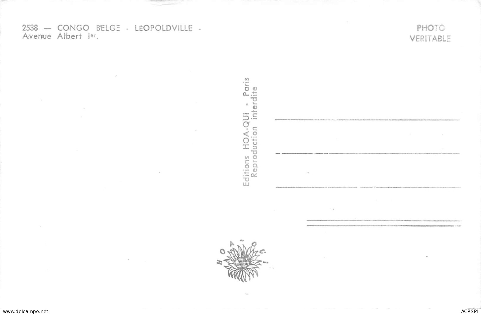 CONGO Kinshasa Léopoldville Avenue Albert 1er Carte Vierge Non Circulé (Scan R/V) N° 43 \MP7126 - Kinshasa - Leopoldville (Leopoldstadt)