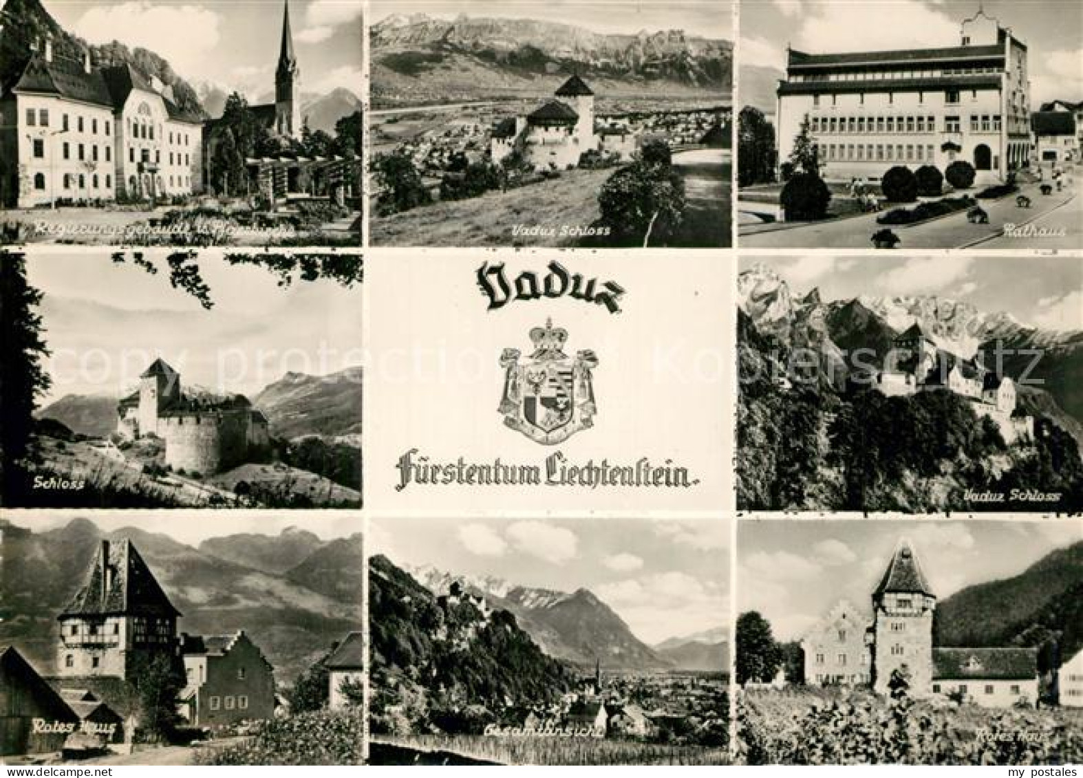 73295023 Vaduz Rathaus Schloss Regierungsgebaeude Pfarrkirche Rotes Haus  Vaduz - Liechtenstein