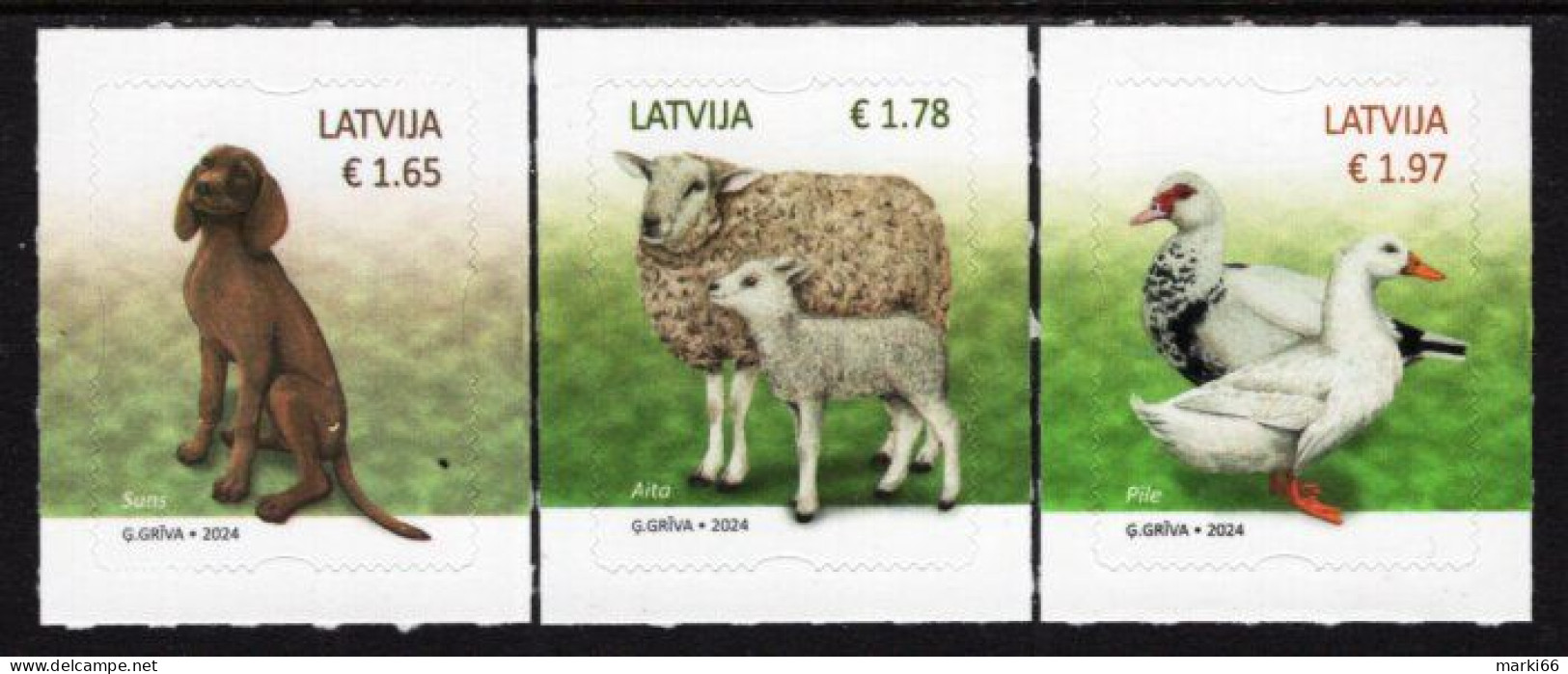 Latvia - 2024 - Pets - Duck, Sheep, Dog - Mint Self-adhesive Definitive Stamp Set - Latvia