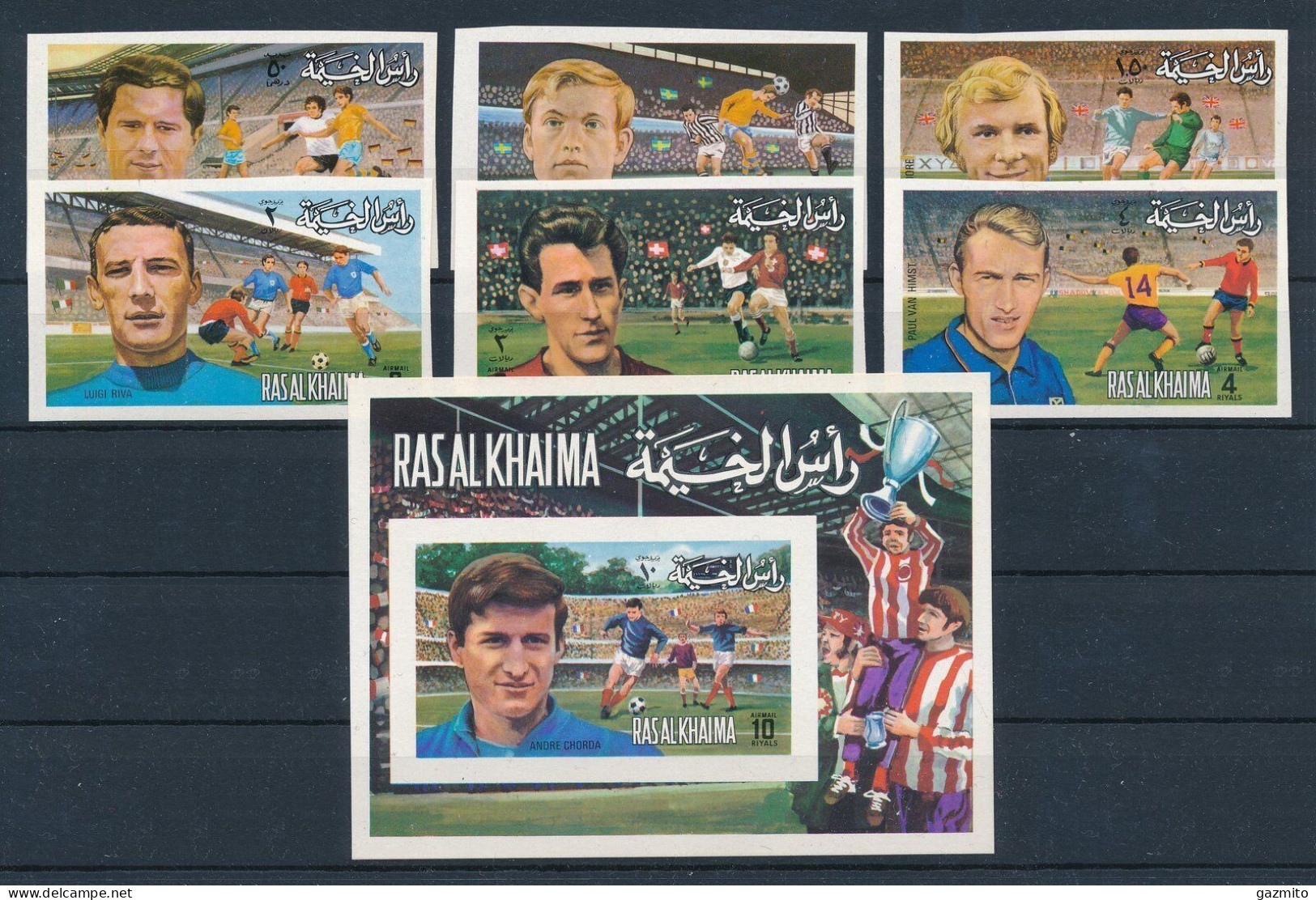 Ras Al Khaima 1972, European Football, 6val +BF IMPERFORATED - Ra's Al-Chaima