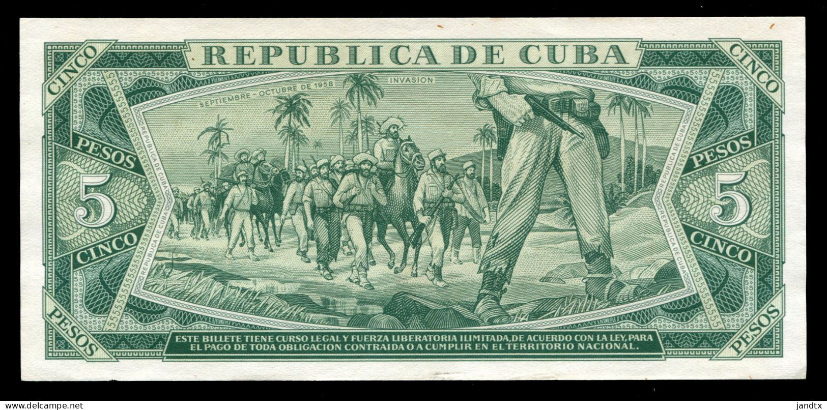 CUBA 5 PESOS 1961 FIRMA DEL CHE SC-AU - Cuba