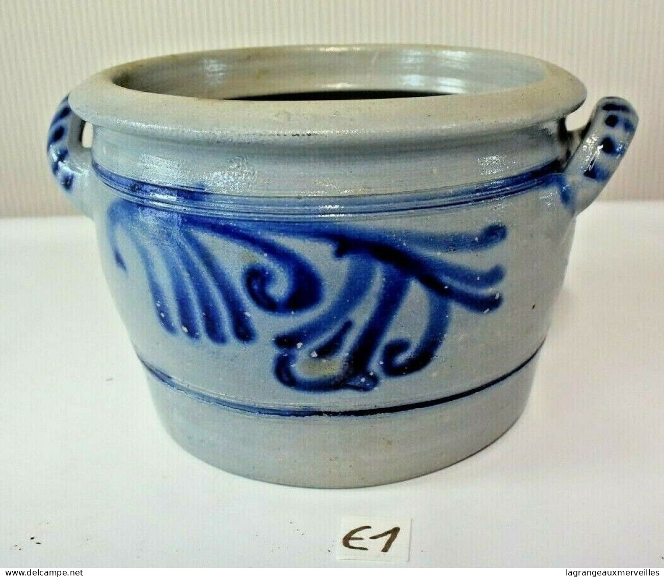 E1 Authentique Pot En Grès Bleu - Contemporary Art