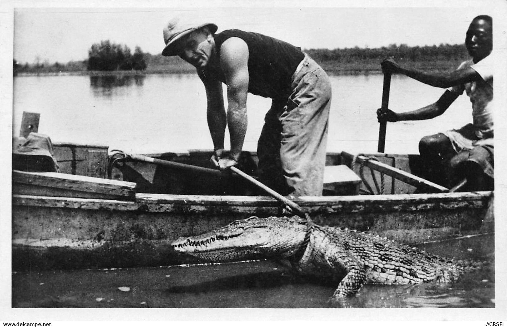 GUINEE Française Capture D'un Caiman Au Lasso VIALLA TENAILLE Chasseur De Caimans Crocodiles (Scan R/V) N° 11 \MP7132 - Guinea Francese
