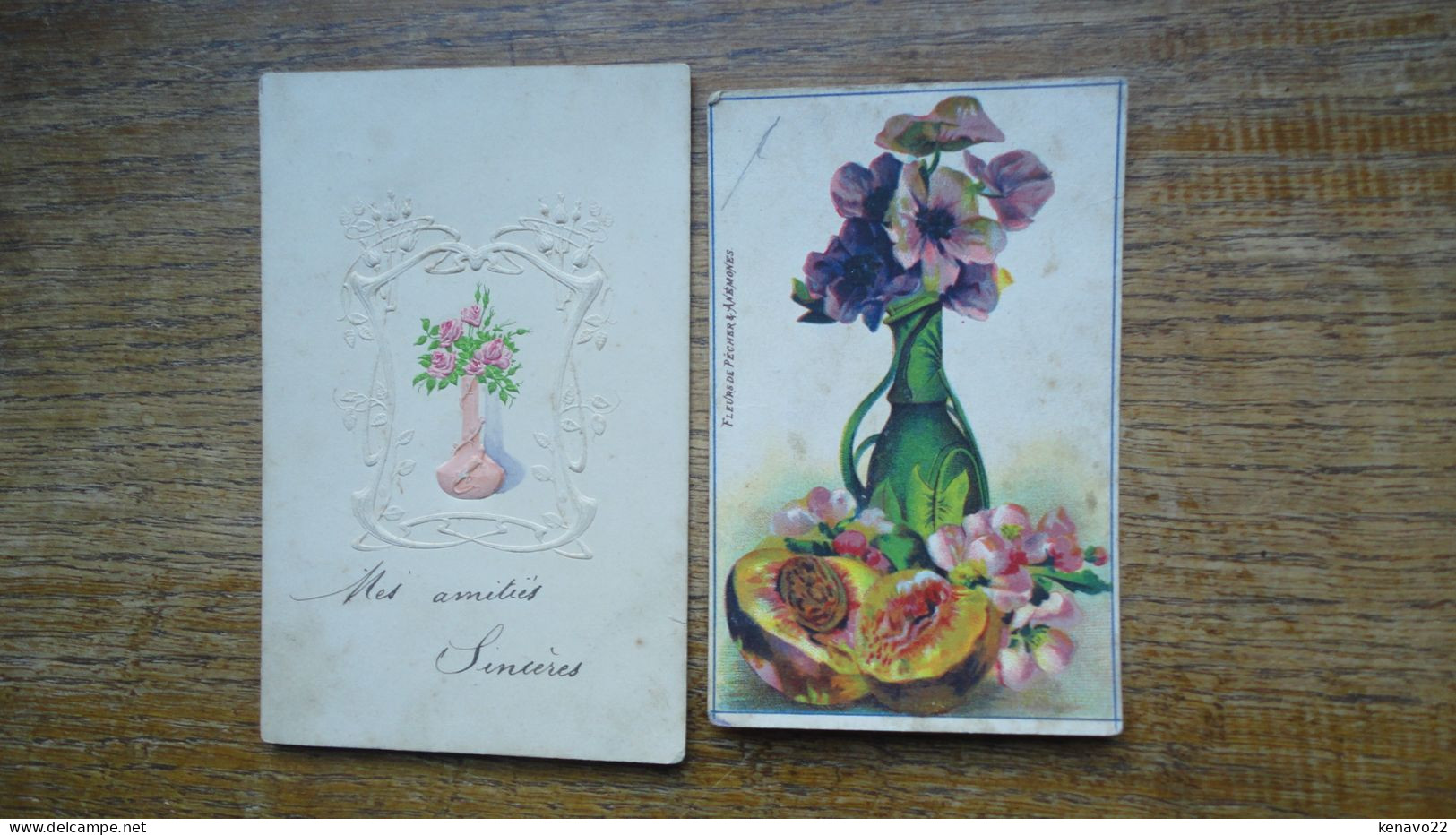 2 Anciennes Cartes Et Image , Joli Bouquet En Vase " 1er Carte En Relief " - Flowers