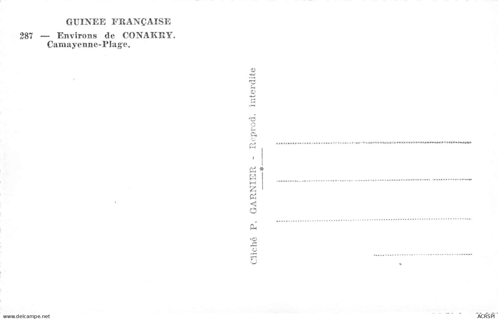 GUINEE Française CONAKRY Camayenne Plage Dos Vierge Non Voyagé éditeur P Garnier (Scan R/V) N° 37 \MP7133 - Guinea Francesa