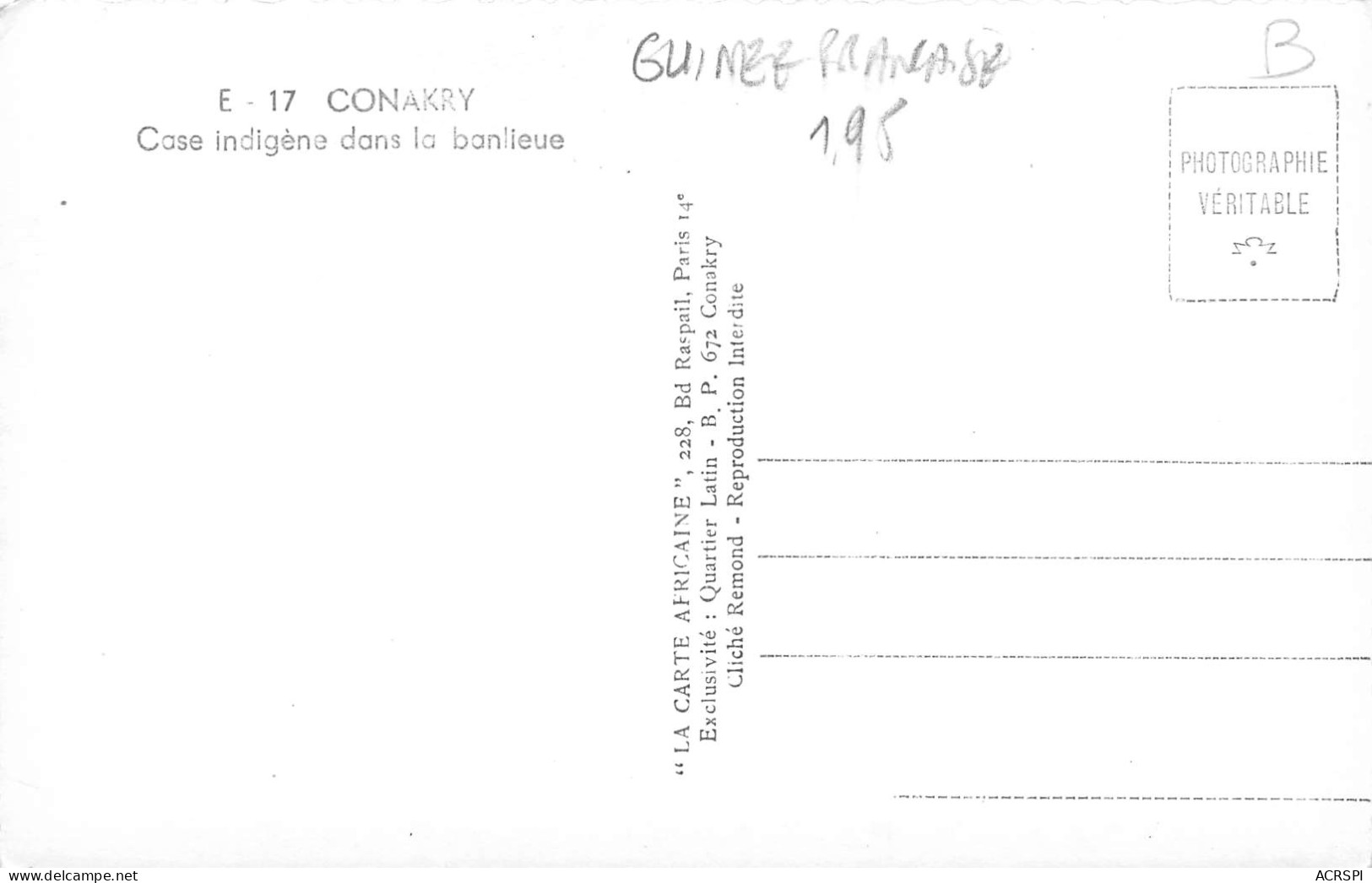 GUINEE Française CONAKRY  Case Indigène Dans La Banlieue Carte Vierge Non Circulé (Scan R/V) N° 47 \MP7133 - French Guinea