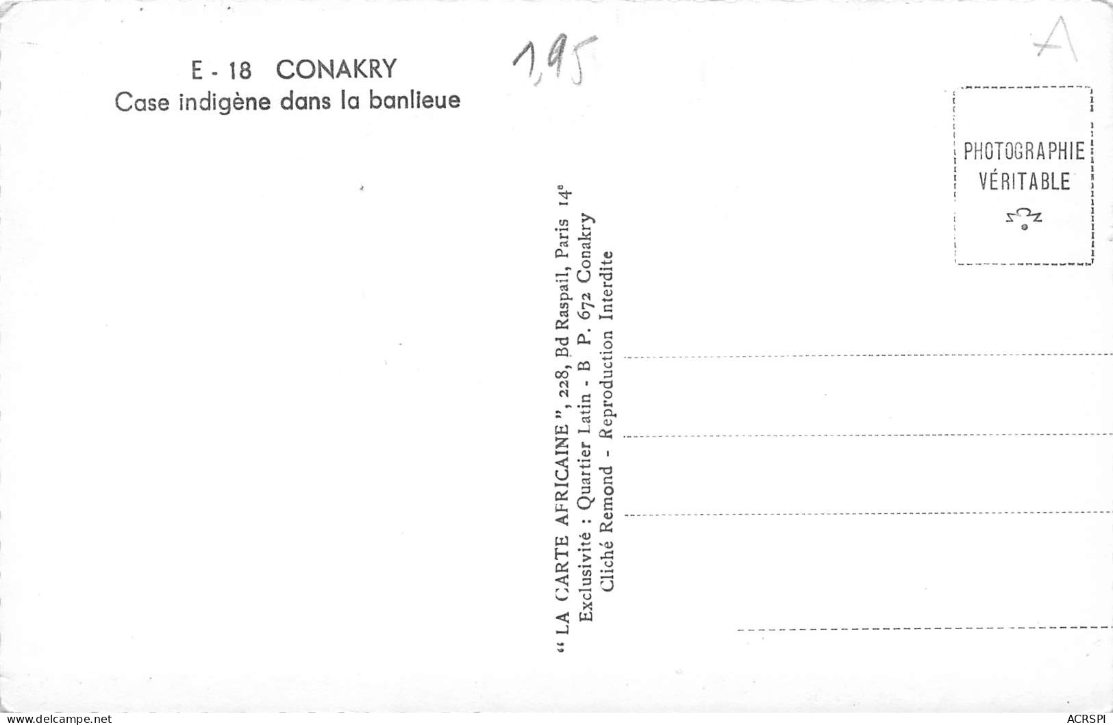 GUINEE Française CONAKRY  Case Indigène Dans La Banlieue Carte Vierge Non Voyagé (Scan R/V) N° 48 \MP7133 - Französisch-Guinea