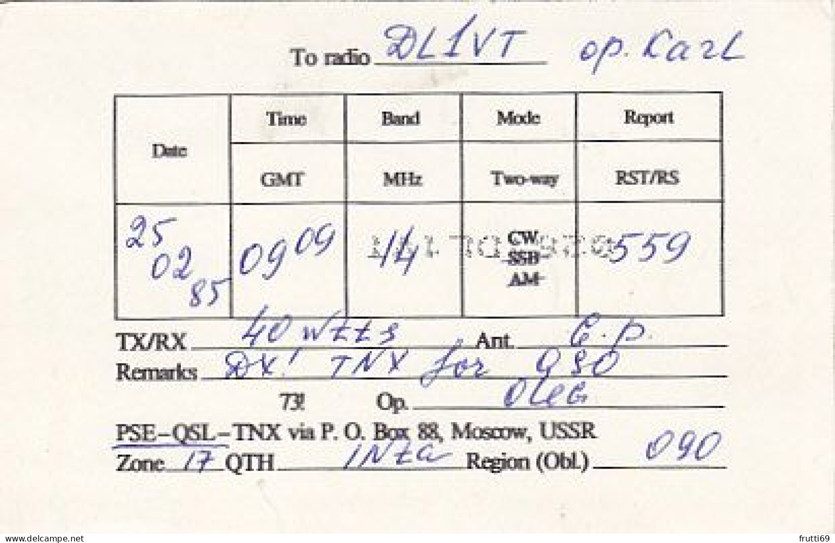 AK 210423 QSL - USSR - Inta - Radio-amateur