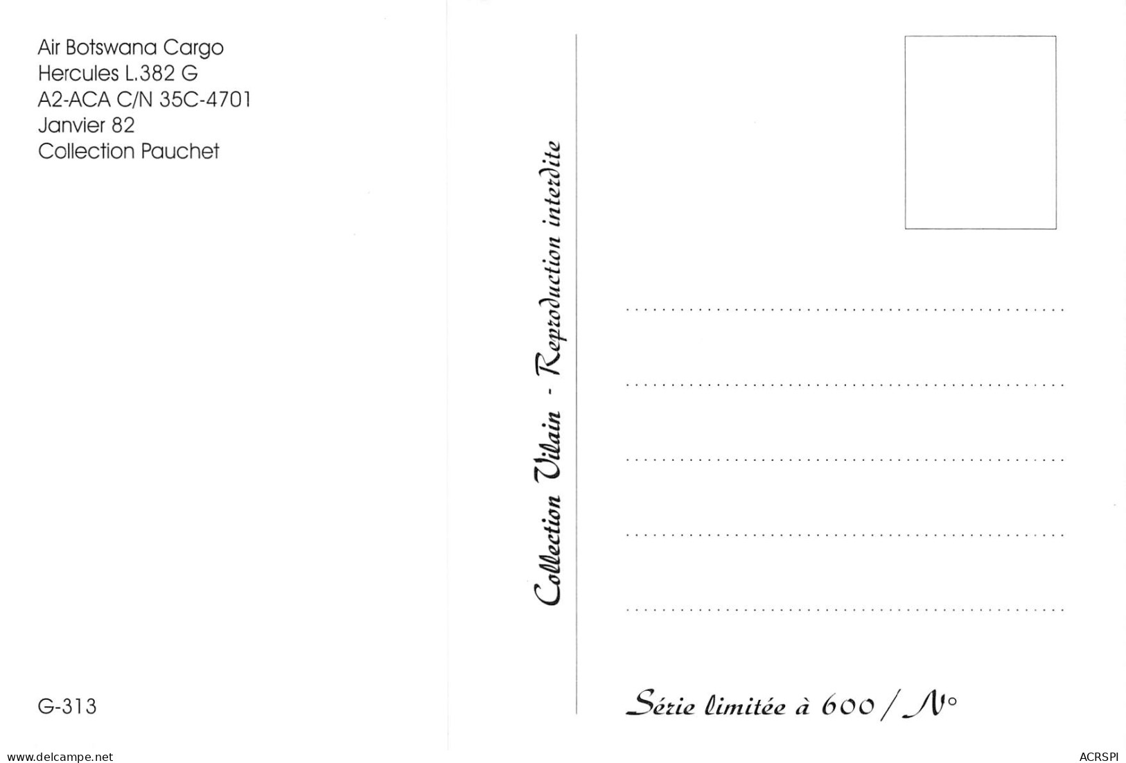 AIR BOTSWANA CARGO Hercules L382 G A2-ACA C/N 35C-4701 1982 Carte Vierge Non Circulé  (Scan R/V) N° 6 \MP7135 - Botsuana