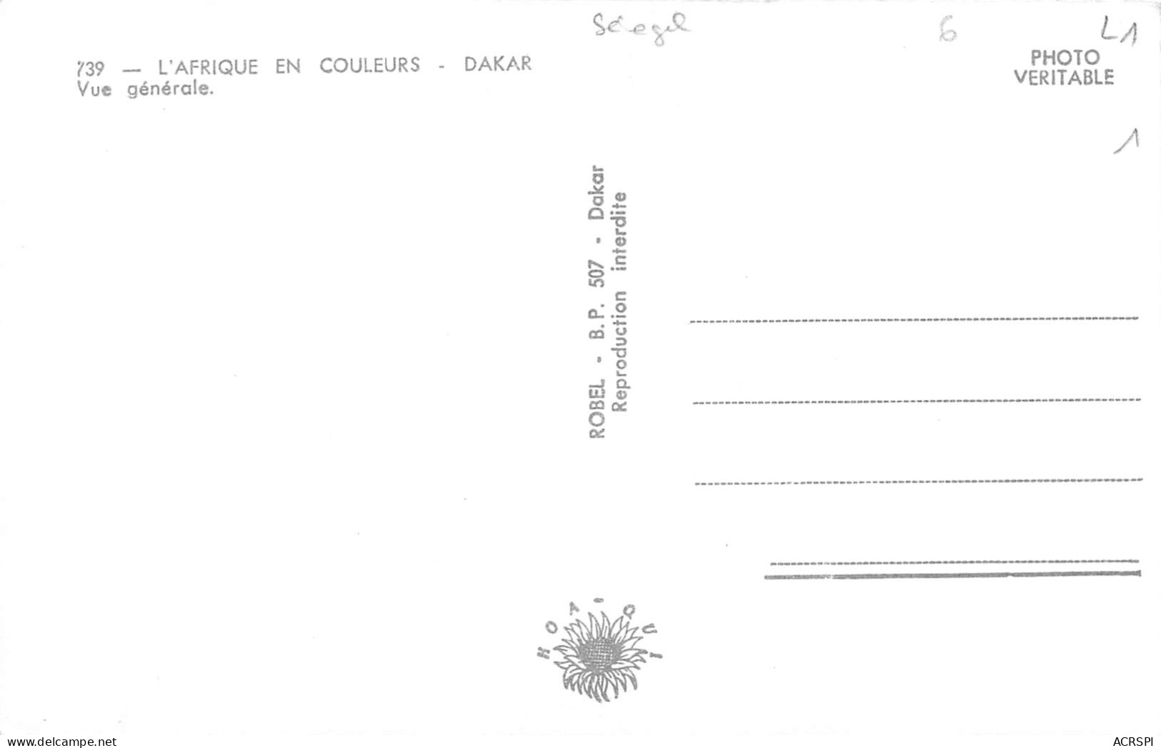 SENEGAL DAKAR Vue Générale Aérienne Dos Vierge Non Circulé éd ROBEL Hoa-Qui (Scan R/V) N° 67 \MP7135 - Senegal