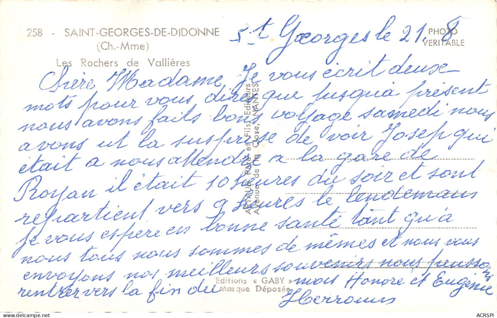17 SAINT-GEORGES-DE-DIDONNE Les Rochers De Vallières (Scan R/V) N° 26 \MP7140 - Saint-Georges-de-Didonne