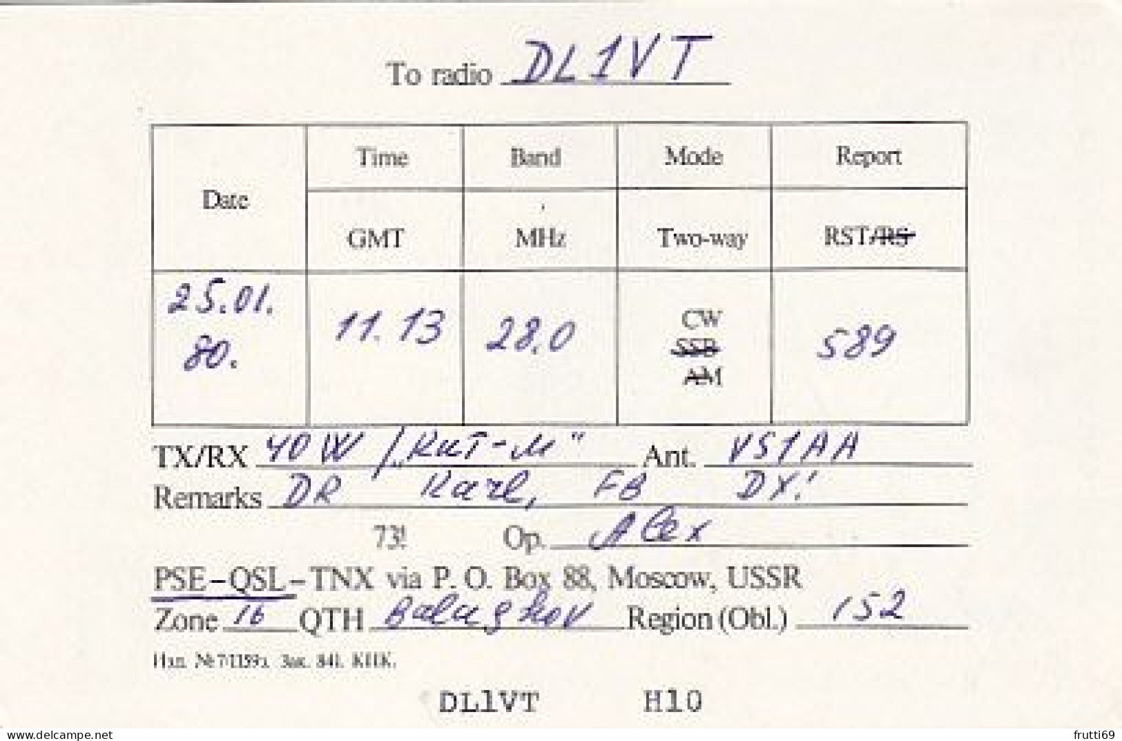AK 210428 QSL - USSR - Balaskov - Radio Amateur