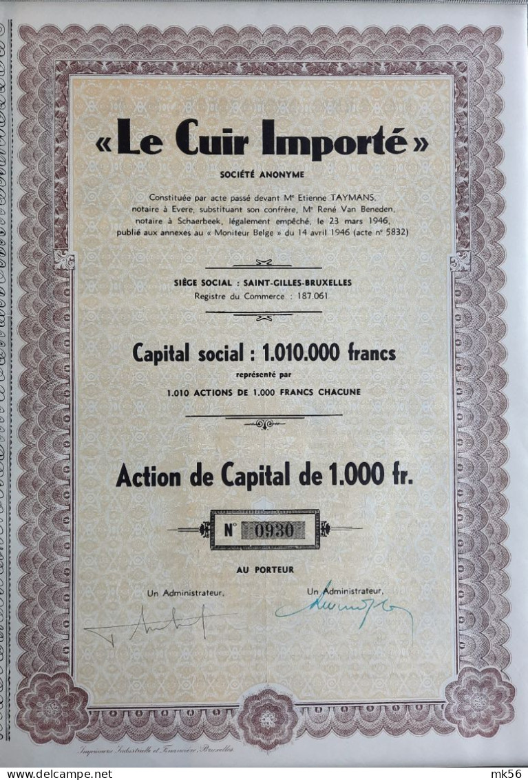 Le Cuir Importé -  Saint-Gilles-Bruxelles  - 1946 - Textile