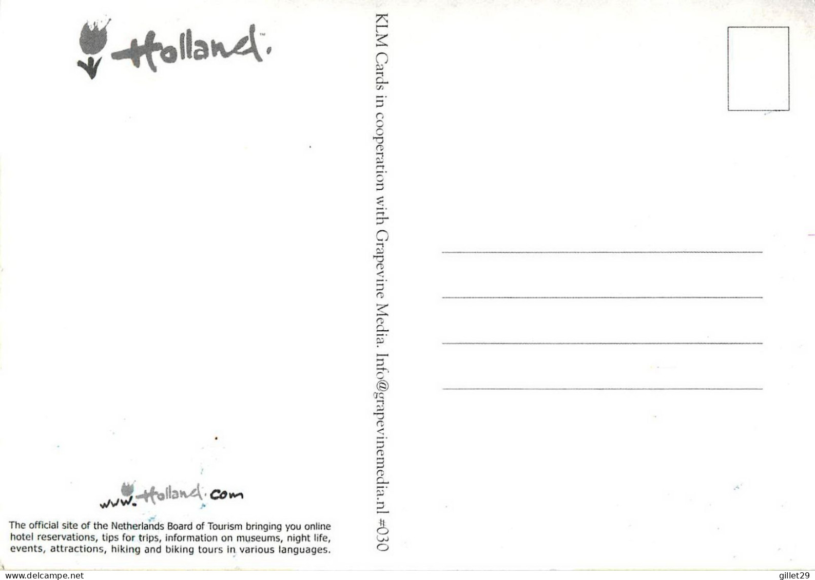PUBLICITÉ - ADVERTISING - THE NETHERLANDS BOARD OF TOURISM - HOLLAND.COM - KLM CARDS - - Publicité