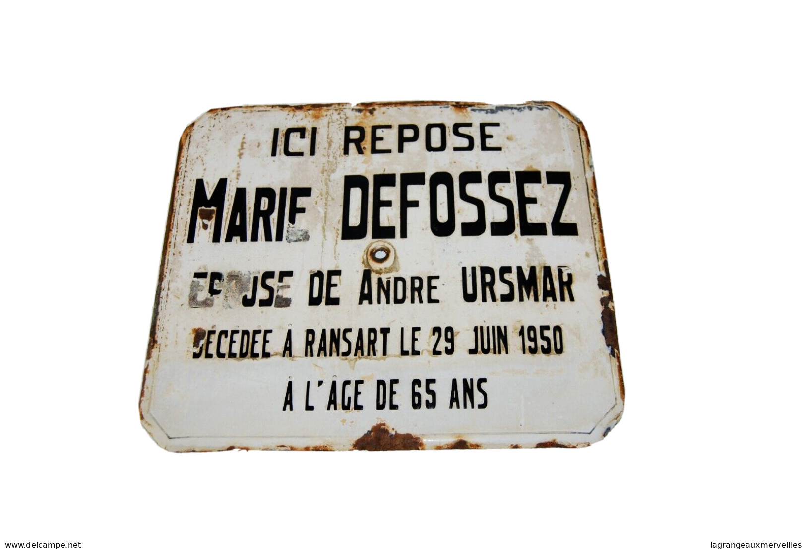 E1 Ancienne plaque émaillée mortuaire - Ransart Charleroi Defossez