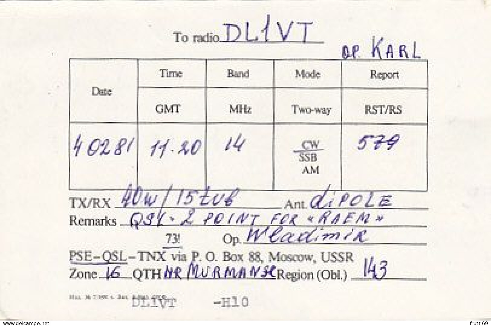 AK 210437 QSL - USSR - Radio Amatoriale