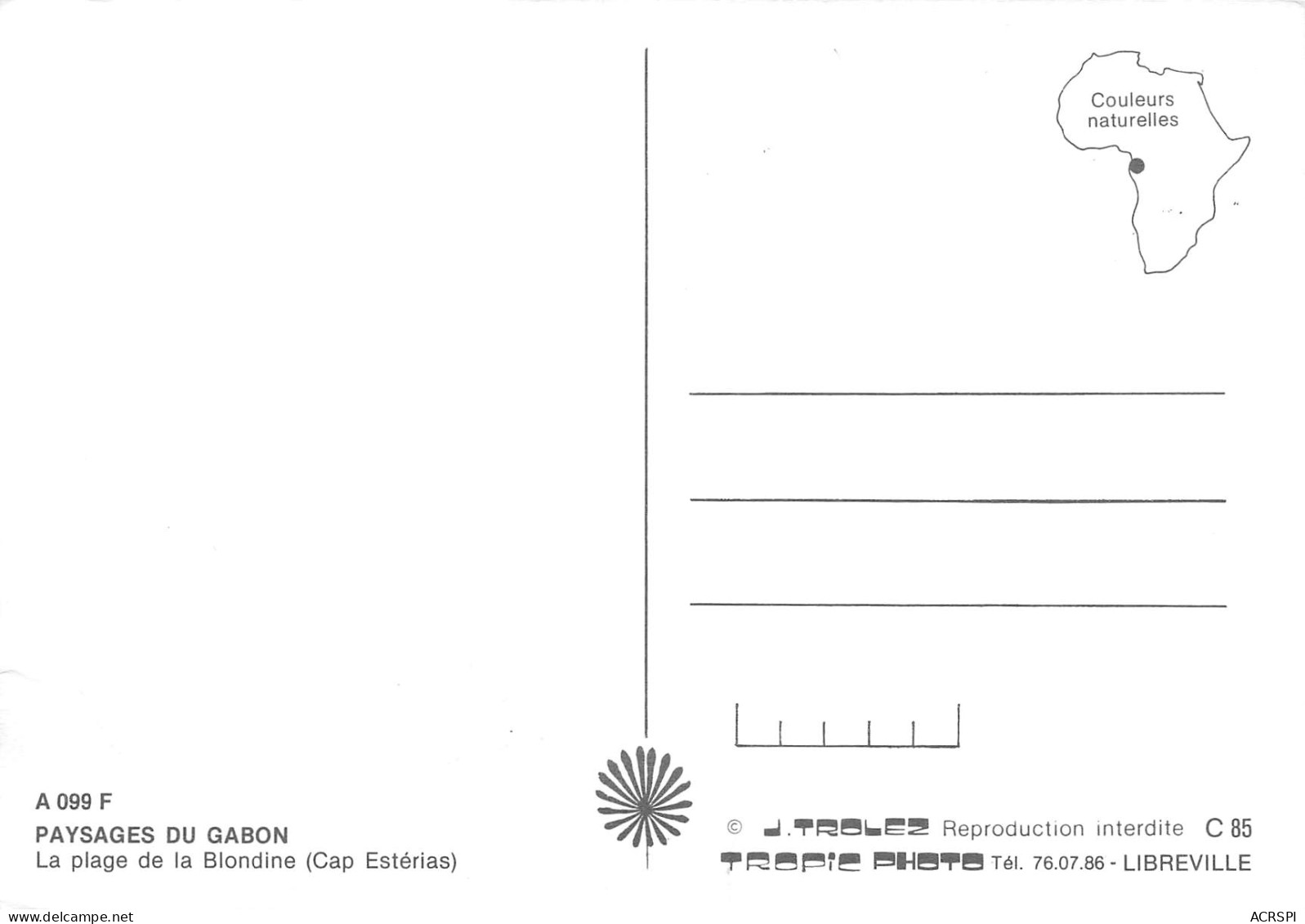 GABON LIBREVILLE  Plage De La Blondine Près Du Cap Estèrias éd Tropic Carte Vierge Non Circulé (Scan R/V) N° 37 \MP7163 - Gabon