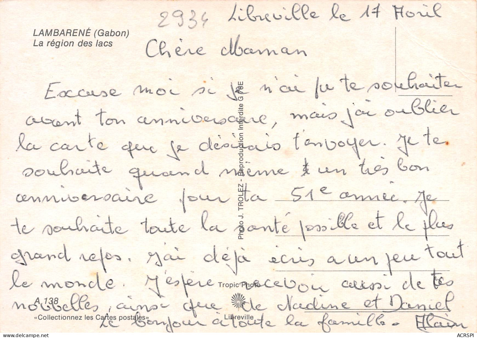 GABON  LAMBARENE Ogoué Région Des Lacs éditions Trolez Libreville  (Scan R/V) N° 4 \MP7164 - Gabon