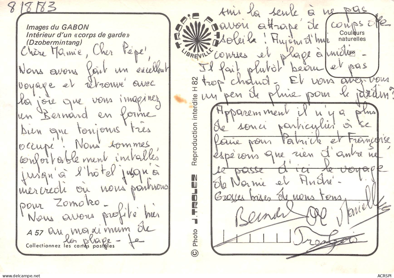 GABON  Intérieur D'un Corps De Garde Dzobermintang édition Tropic Libreville Carte écrite (Scan R/V) N° 44 \MP7164 - Gabon