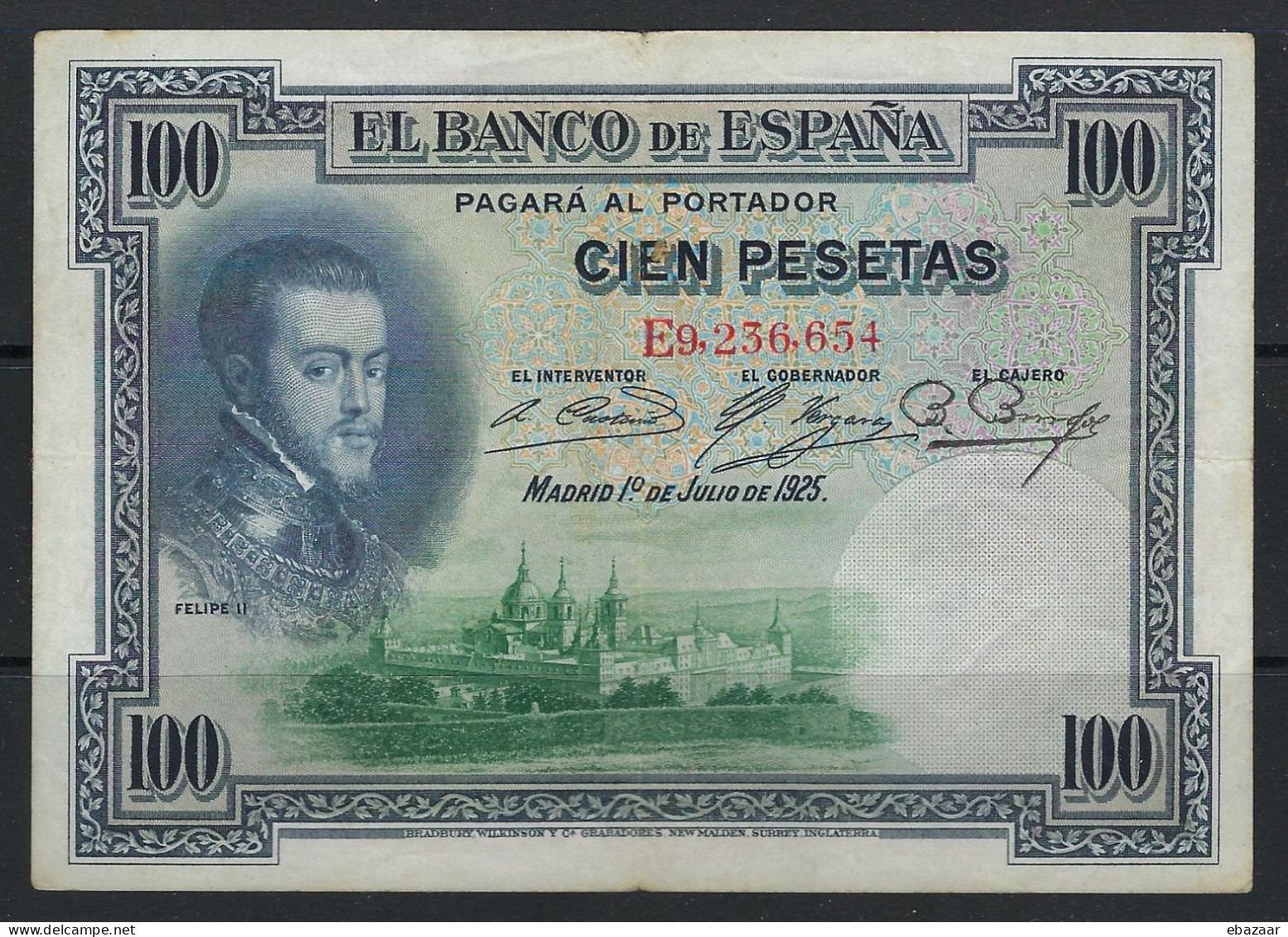 Spain Banknote 01.07.1925 Banco De España 100 Pesetas P- 69c(1) Bradbury Wilkinson, London Circulated + FREE GIFT - 1-2-5-25 Peseten