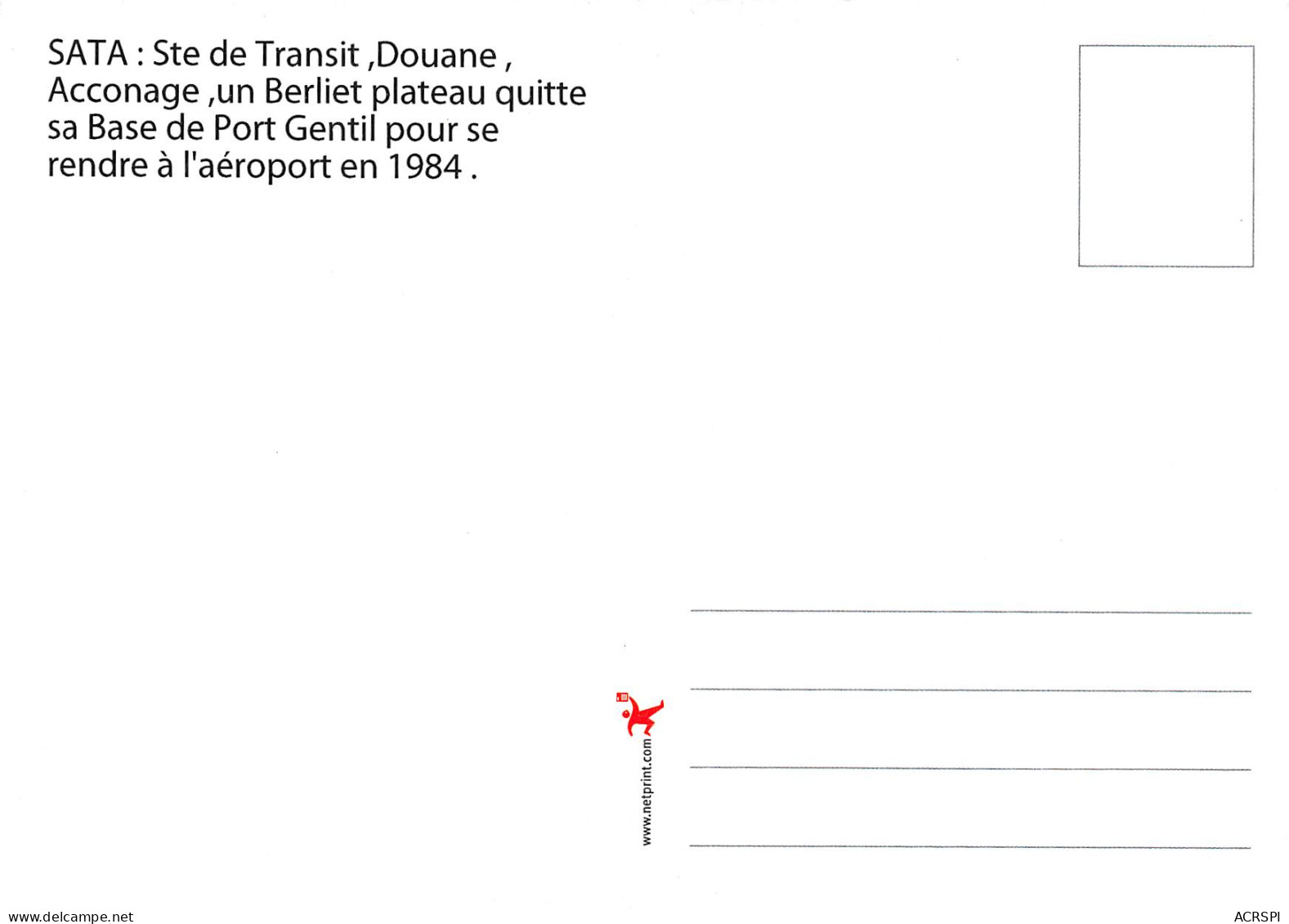 Gabon PORT-GENTIL 1984 La SATA Acconage Un Berlier Quitte Sa Base Pour L'aéroport En 1984 (Scan R/V) N° 29 \MP7166 - Gabon