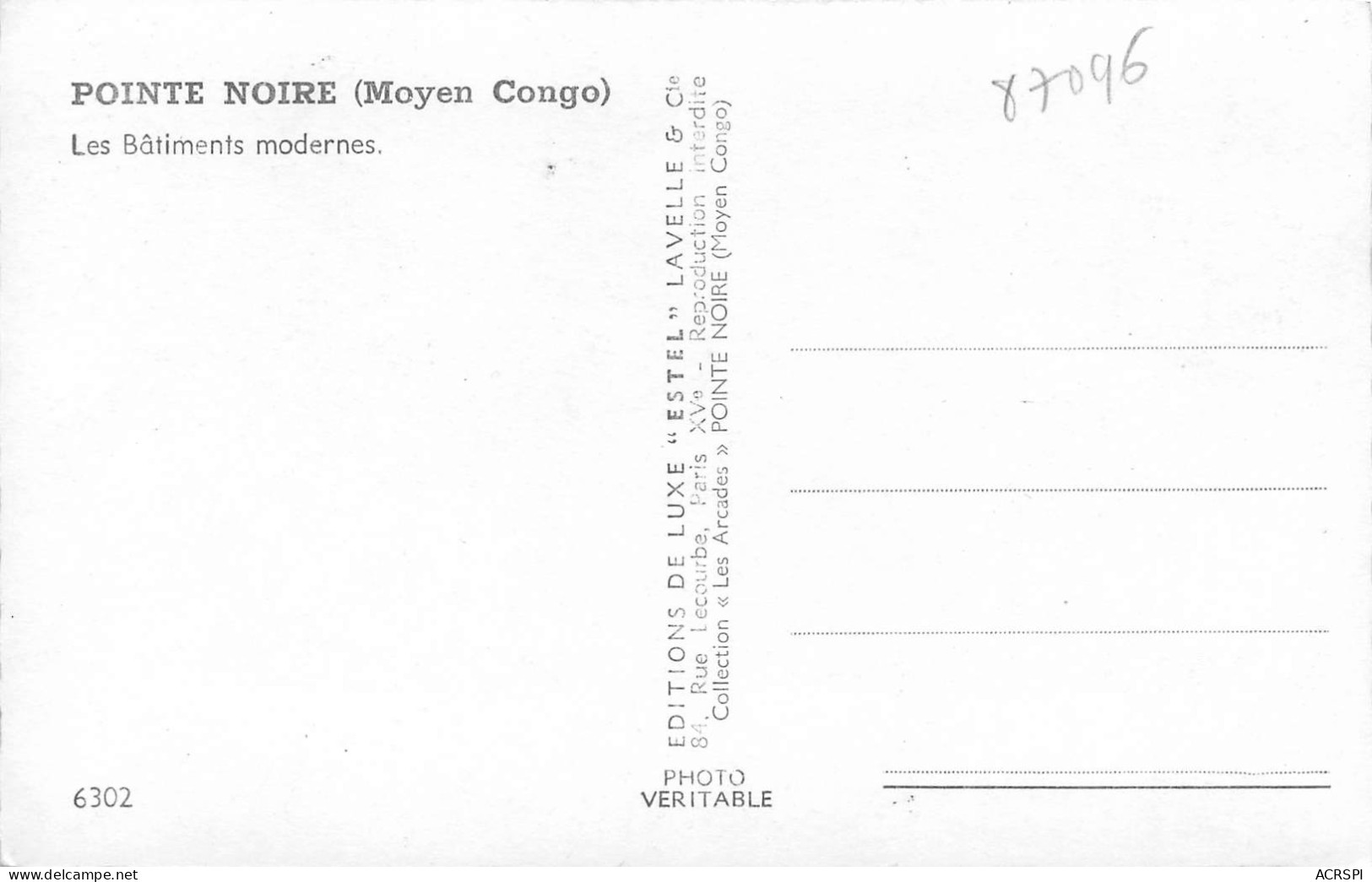 CONGO Brazzaville Le Concessionnaire Automobile Chrisler Plymouth Peugeot Berliet  éd Estel (Scan R/V) N° 16 \MP7171 - Brazzaville