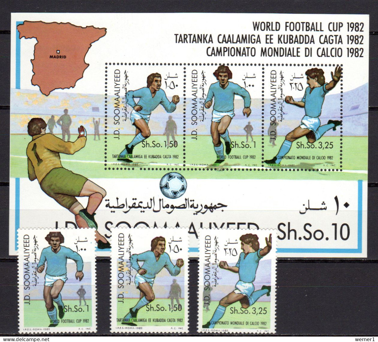 Somalia 1982 Football Soccer World Cup Set Of 3 + S/s MNH - 1982 – Spain