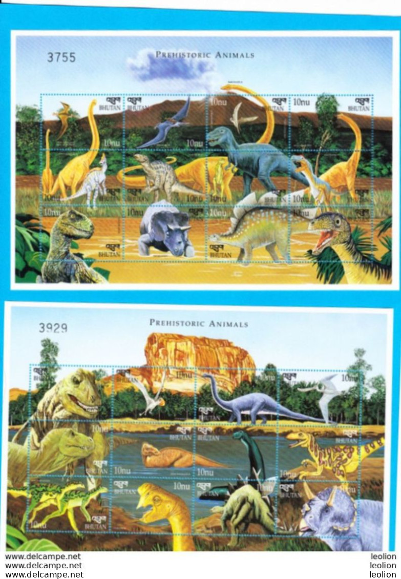 BHUTAN 1999 Dinosaurs Prehistoric Animals Reptiles 2 Sheetlets 24 Stamps MNH Scott 1217-18 Dinosaures Bhoutan - Bhutan