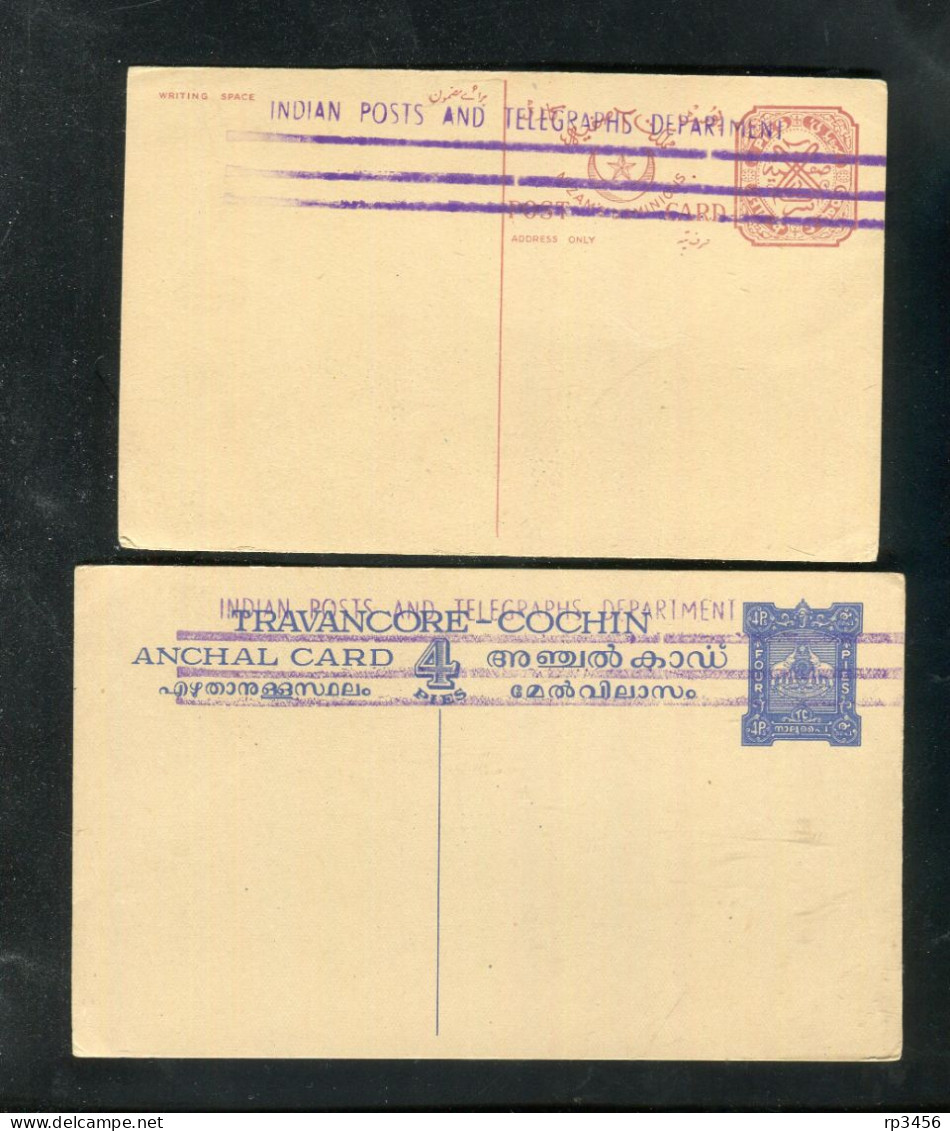 "INDIEN" 2 Aeltere Postkarten Je Mit Violl. Strich-Ueberdruck ** (R1212) - Cartoline Postali