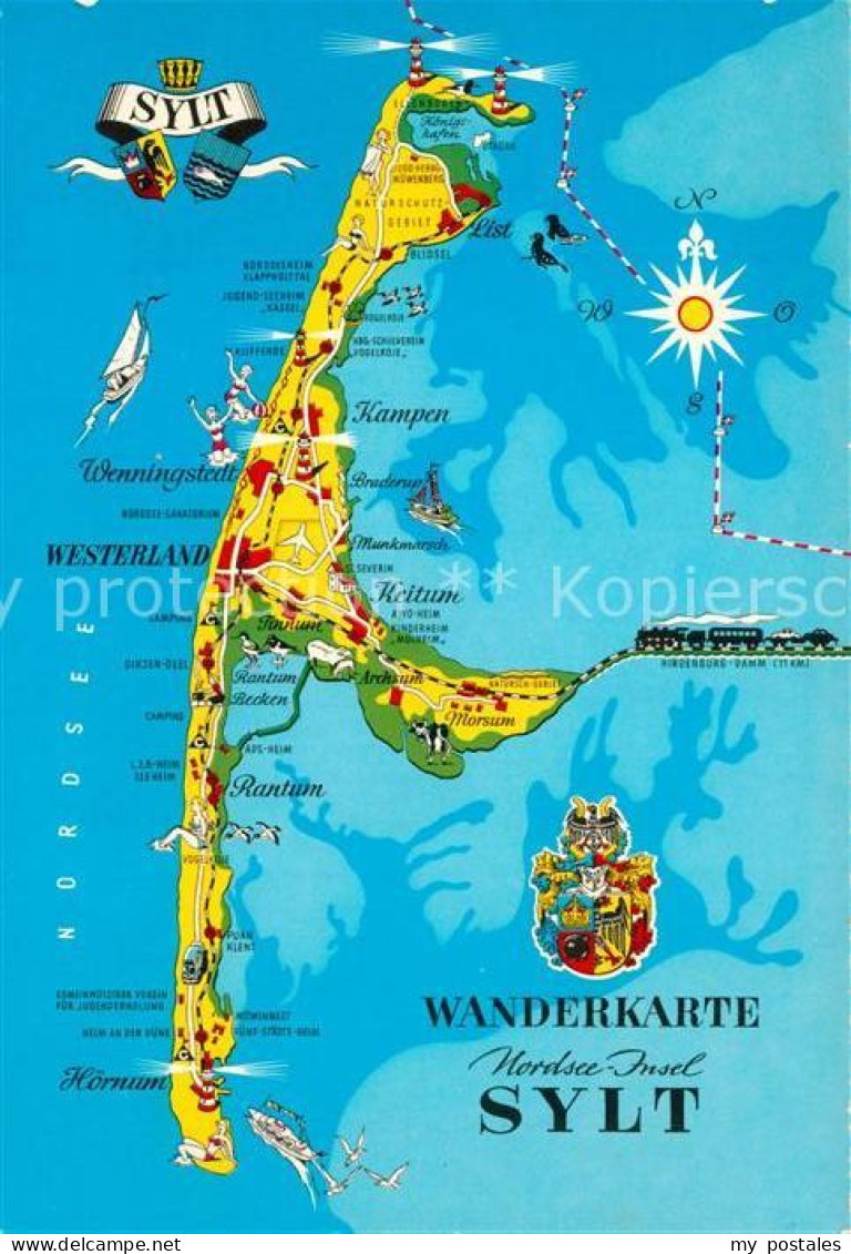 73293566 Sylt Wanderkarte Landkarte Wappen Sylt - Sylt