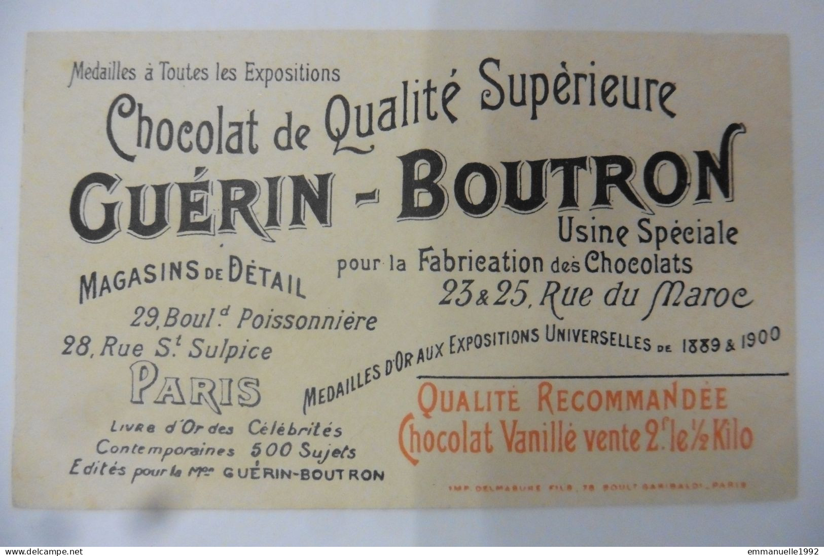 Chromo CDV Chocolat Guérin-Boutron 1900 Le Bey De Tunis Tunisie - Guerin Boutron