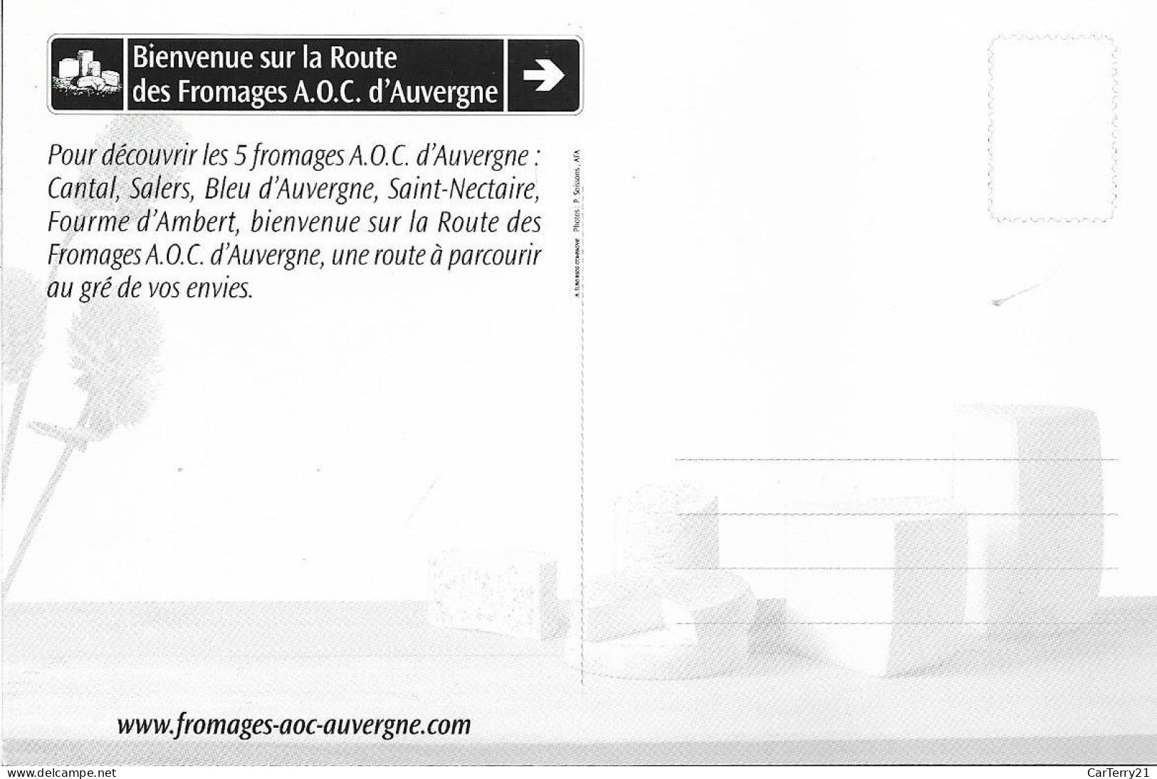 CP PUBLICITAIRE FROMAGES A.O.C D'AUVERGNE. - Auvergne