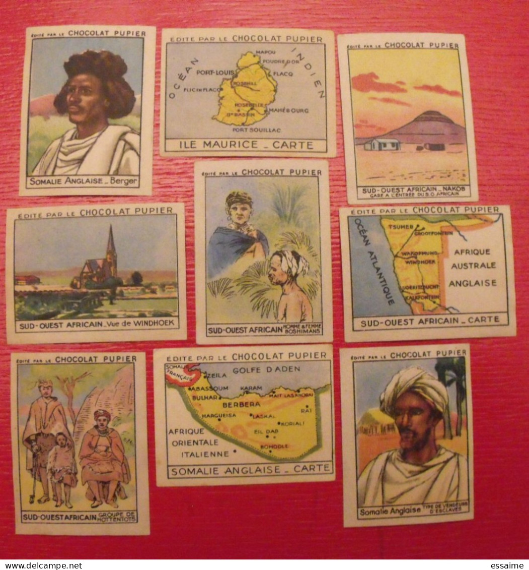 Lot 9 Images Chocolat Pupier. Album Afrique 1950. Somalie  Maurice Mauritius Esclave Carte Sud-ouest Nakob Windhoek - Autres & Non Classés
