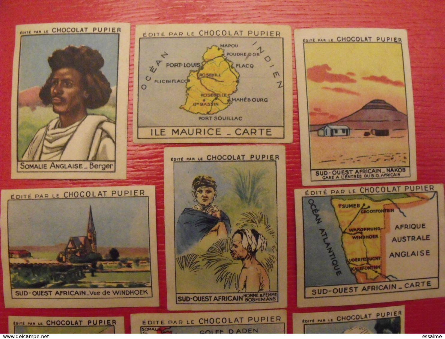 Lot 9 Images Chocolat Pupier. Album Afrique 1950. Somalie  Maurice Mauritius Esclave Carte Sud-ouest Nakob Windhoek - Sonstige & Ohne Zuordnung