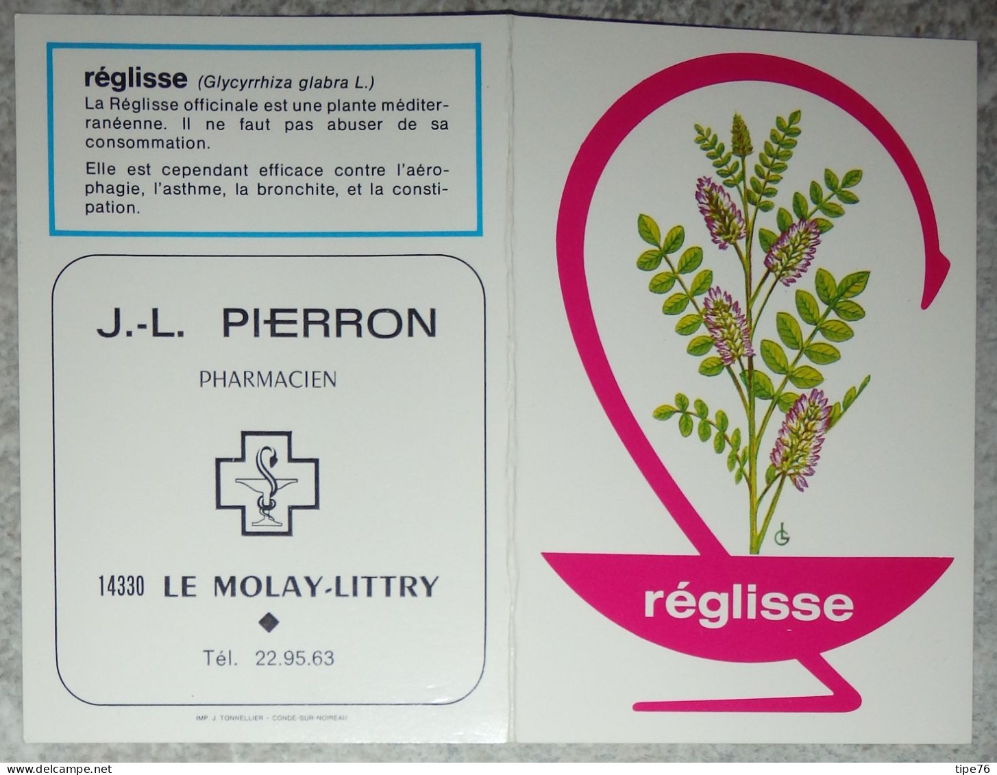 Petit Calendrier De Poche 1982 Plante Réglisse Pharmacie Le Molay Littry Calvados - Klein Formaat: 1981-90