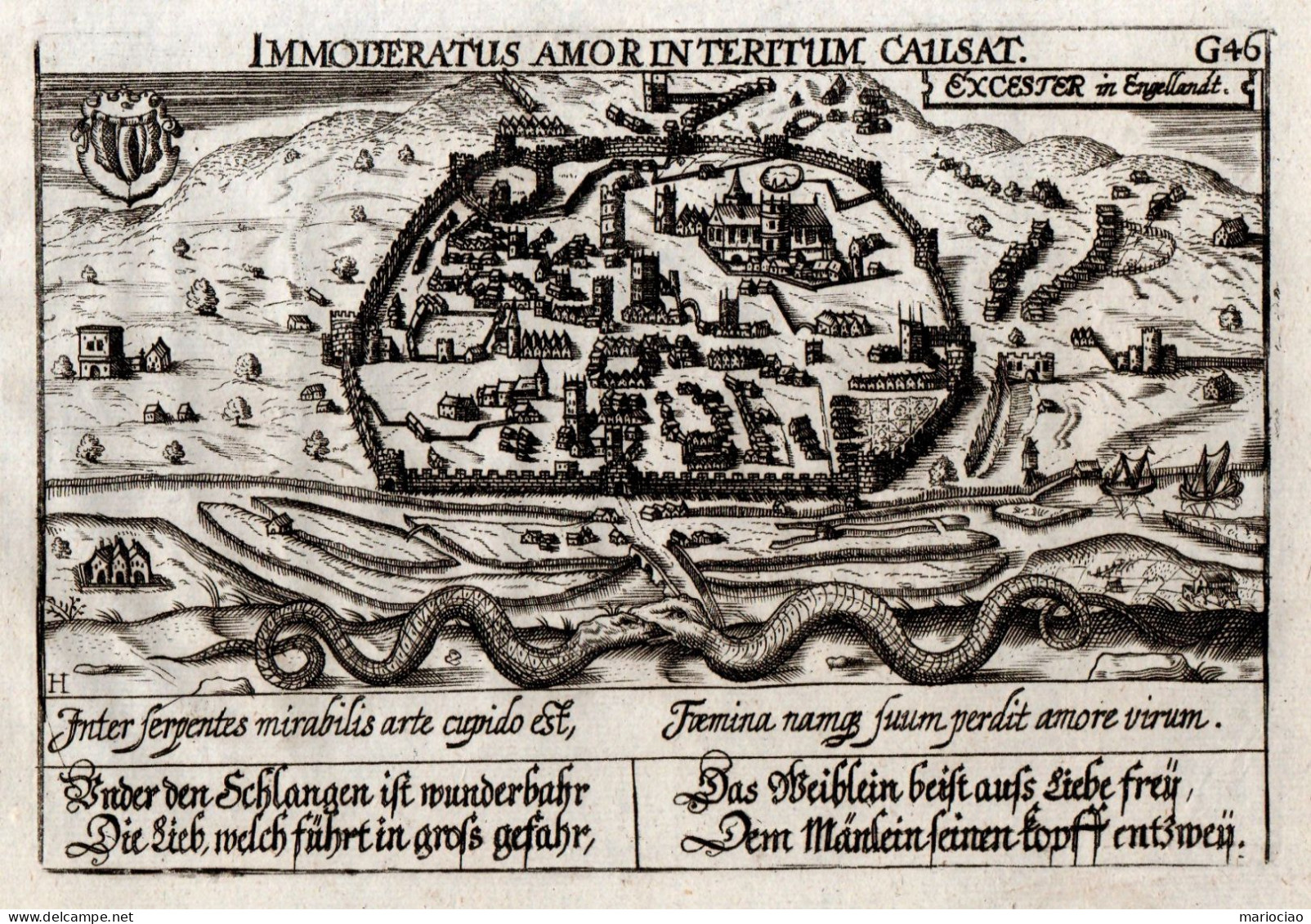 ST-UK EXETER 1678~ Excester In Engellandt Daniel Meisner IMMODERATUS AMOR INTERITUM CASUAT - Prints & Engravings
