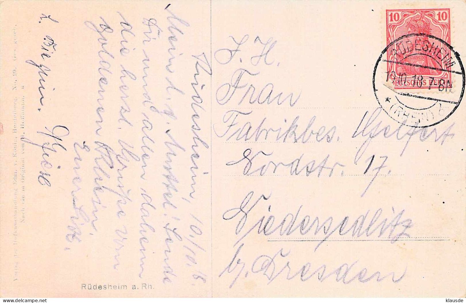 Rüdesheim - Künstlerkarte,Flusspanorama Franz.Beflaggung Gel.1918 - Ruedesheim A. Rh.