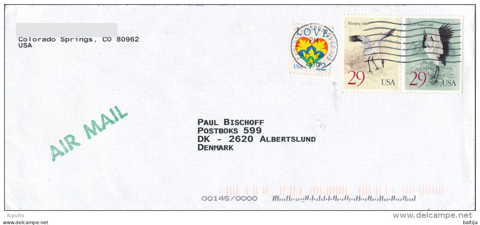Airmail Cover Abroad / Joint Issue, China, Se-tenant, Crane - 17 September 2001 Colorado Springs CO 809 - Cartas & Documentos