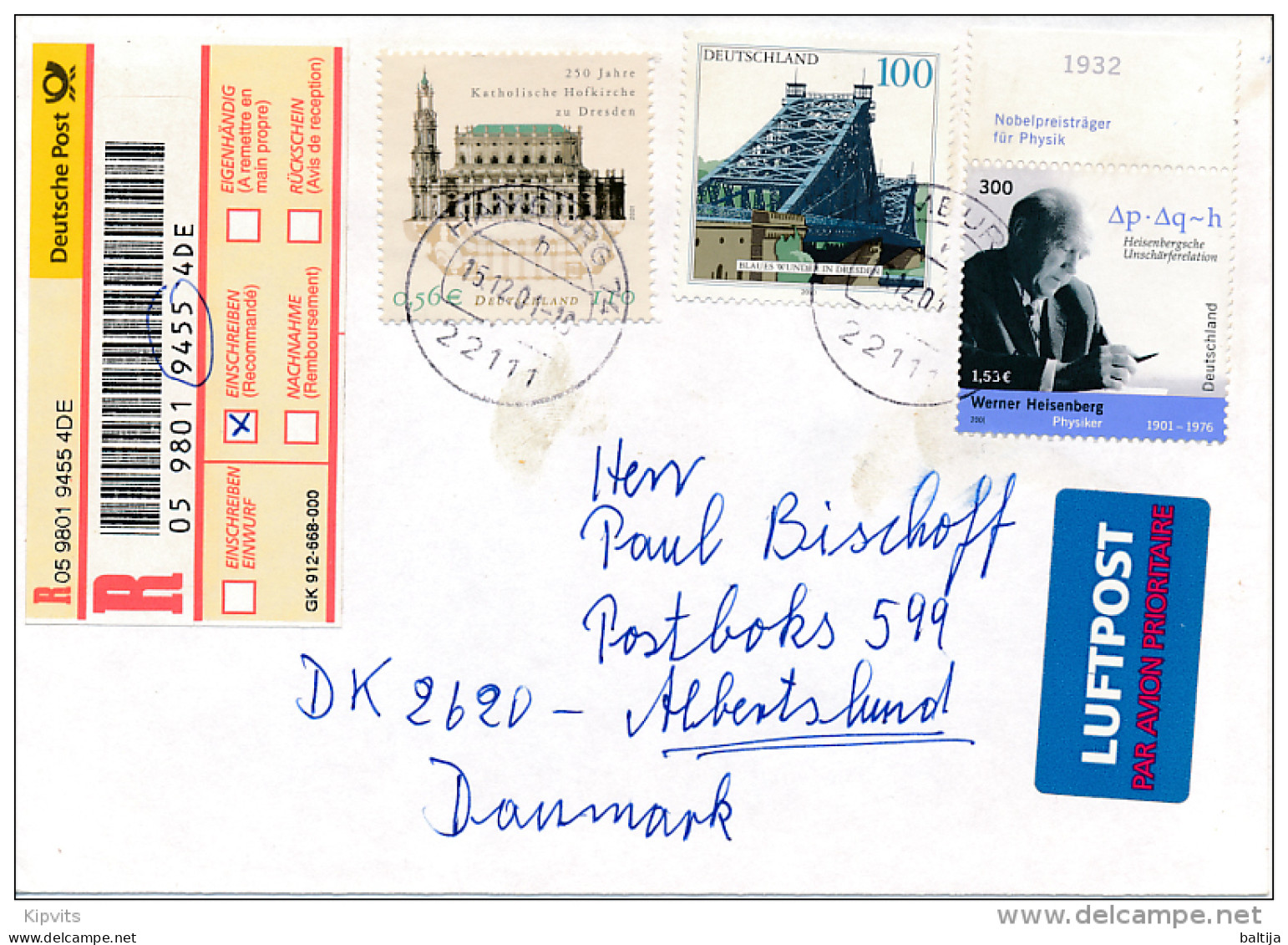 Registered Cover Abroad / Mixed Franking - 15 December 2001 Hamburg 74 - Briefe U. Dokumente