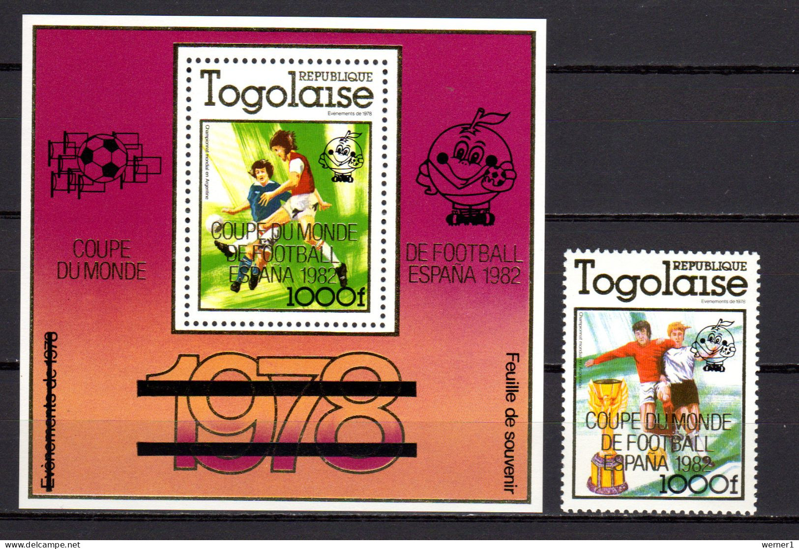 Togo 1980 Football Soccer World Cup Stamp + S/s With Golden Overprint MNH - 1982 – Espagne