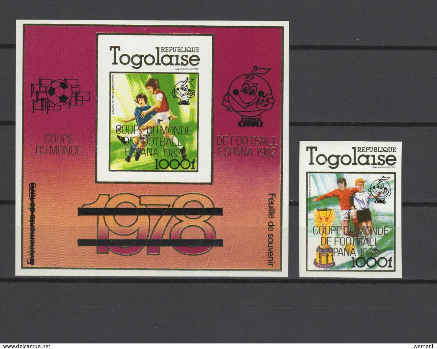 Togo 1980 Football Soccer World Cup Stamp + S/s With Golden Overprint Imperf. MNH -scarce- - 1982 – Spain