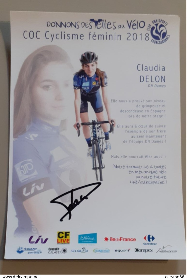 Autographe Claudia Deloni Club Omnisports Courcouronnes 2018  Format A5 - Wielrennen