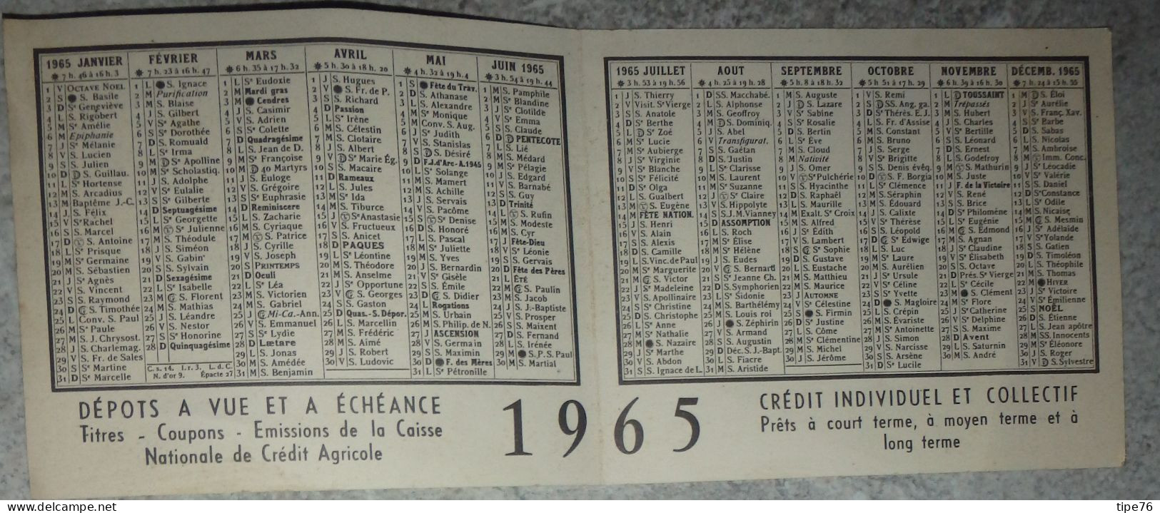 Petit Calendrier De Poche 1965 Banque Crédit Agricole Mutuel - Klein Formaat: 1961-70
