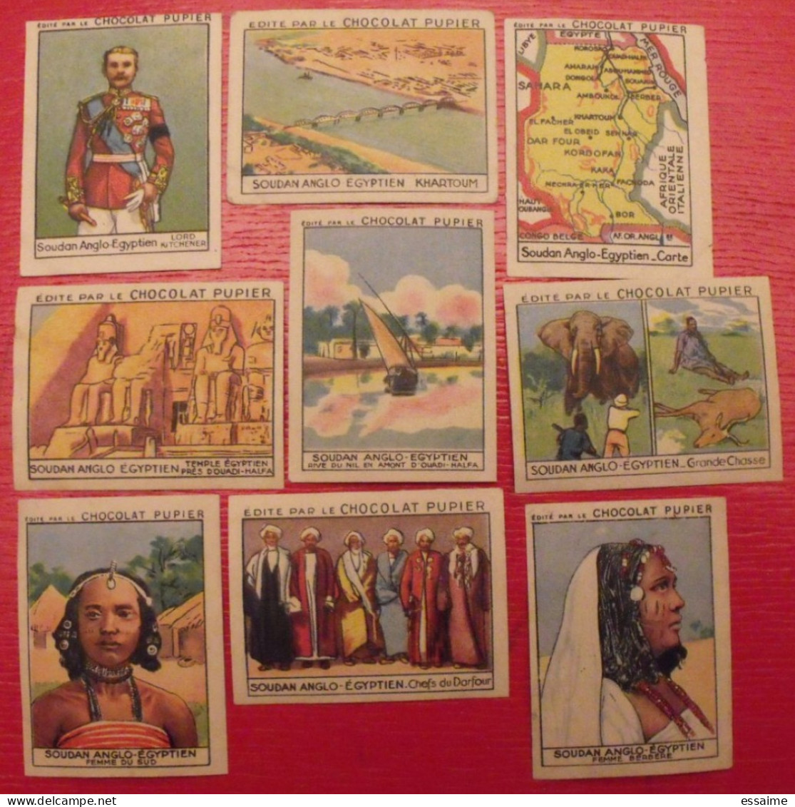 Lot 9 Images Chocolat Pupier. Album Afrique 1950. Soudan Anglo-Egyptien Kitchener Khartoum Darfour Berbère - Autres & Non Classés