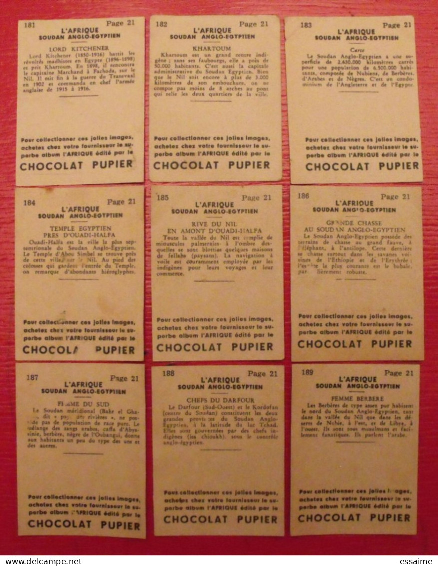 Lot 9 Images Chocolat Pupier. Album Afrique 1950. Soudan Anglo-Egyptien Kitchener Khartoum Darfour Berbère - Altri & Non Classificati