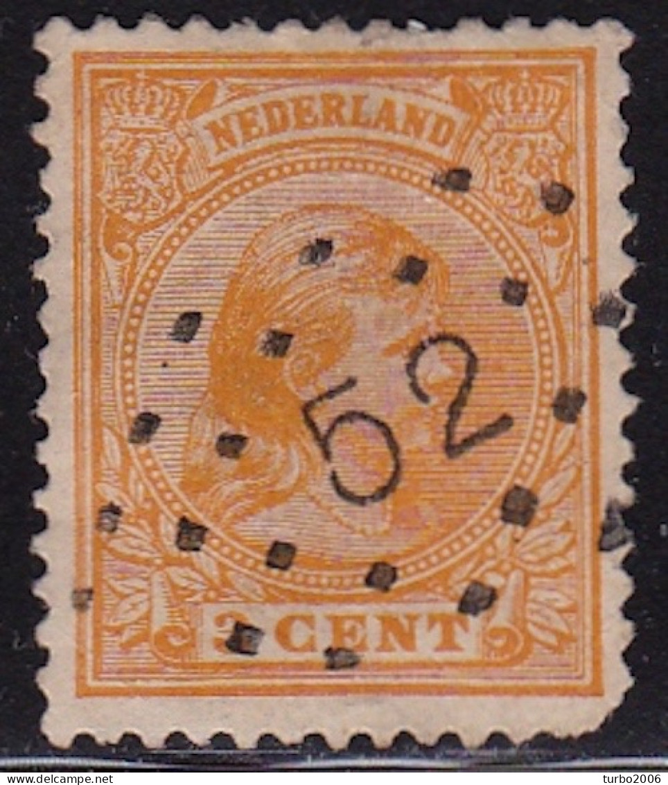 1891 Superbe Puntstempel 52 (Heerlen) Op  Prinses Wilhelmina Hangend Haar 3 Cent Oranje NVPH 34 - Marcophilie